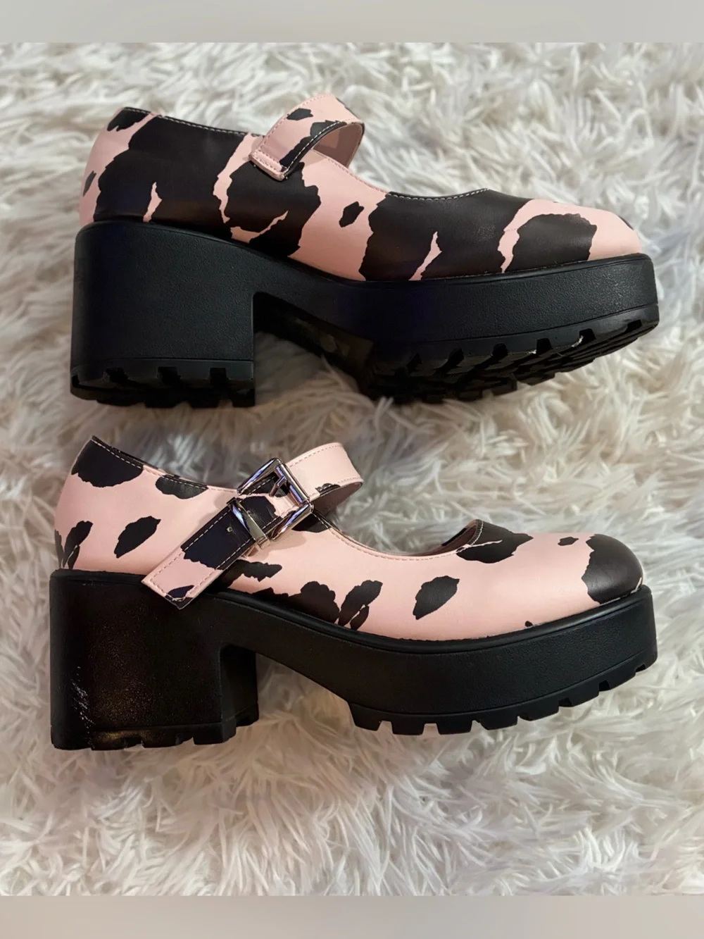 Dolls Kill Koi Harajuku Lolita Cow Kawaii Print Platform Chunky Heel Mary Jane 6